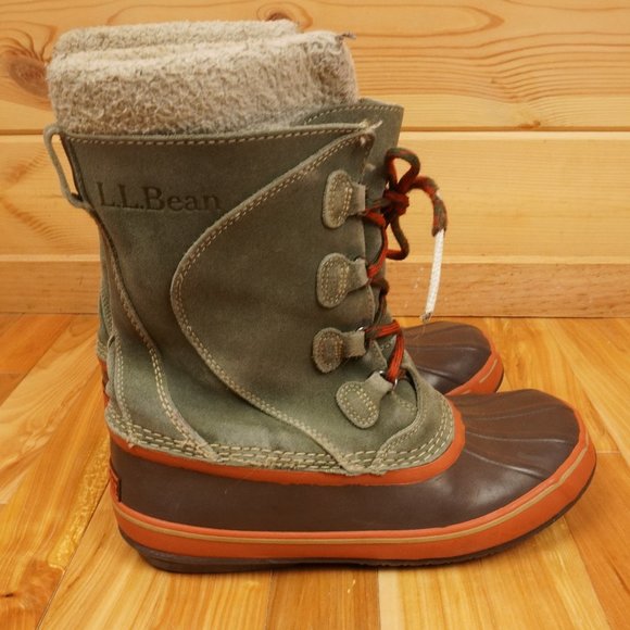 LL Bean Green Gray Suede Insulated Felt‎ Lined Waterproof Boots Size 6 - Picture 6 of 11